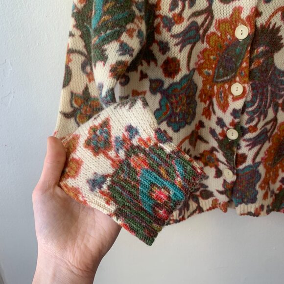 Vtg 50s Jane Irwill Wool Knit Cardigan Brown Floral Granny Cottagecore Sweater - Picture 6 of 8